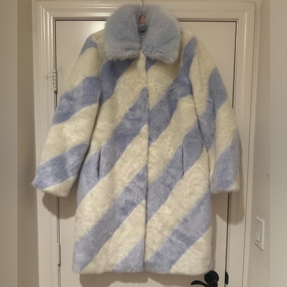Maeve Faux Fur Stripe Coat in Blue Motif from Anthropologie New🆕 & Never Worn😍 - Picture 9 of 16